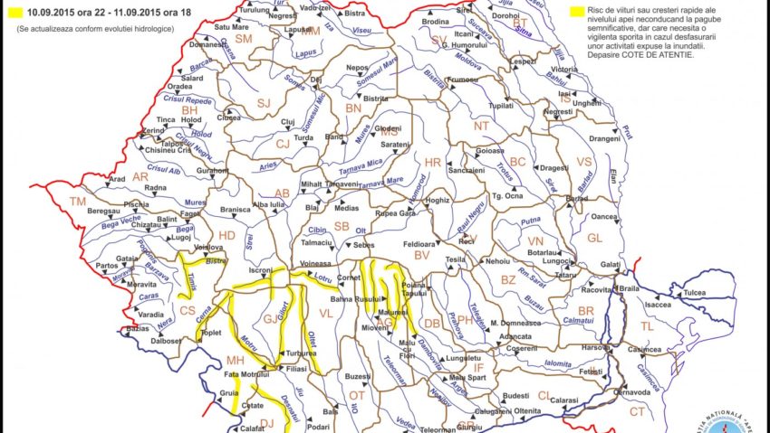 Risc de inundaţii în vestul ţării. Ploile umflă râurile Cerna şi Timiş Risc de inundaţii în vestul ţării. Ploile umflă râurile Cerna şi Timiş
