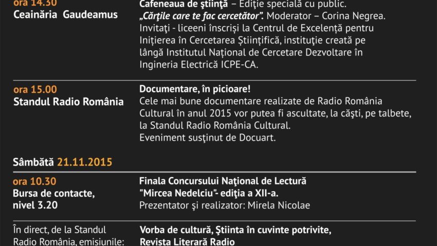 Ascultă, citeşte şi vorbeşte cu Radio România Cultural la Gaudeamus Ascultă, citeşte şi vorbeşte cu Radio România Cultural la Gaudeamus