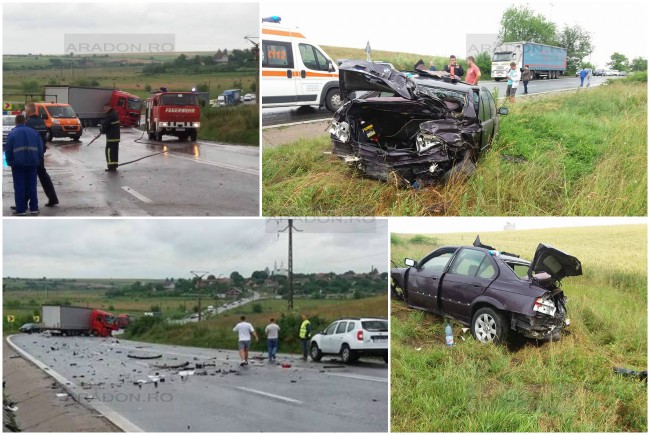 Impact devastator între un BMW şi un TIR pe drumul Arad – Timişoara Impact devastator între un BMW şi un TIR pe drumul Arad – Timişoara