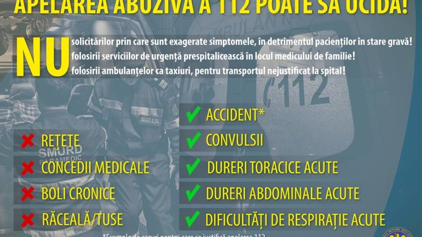 Apelarea abuzivă a numărului 112 poate să ucidă! Apelarea abuzivă a numărului 112 poate să ucidă!
