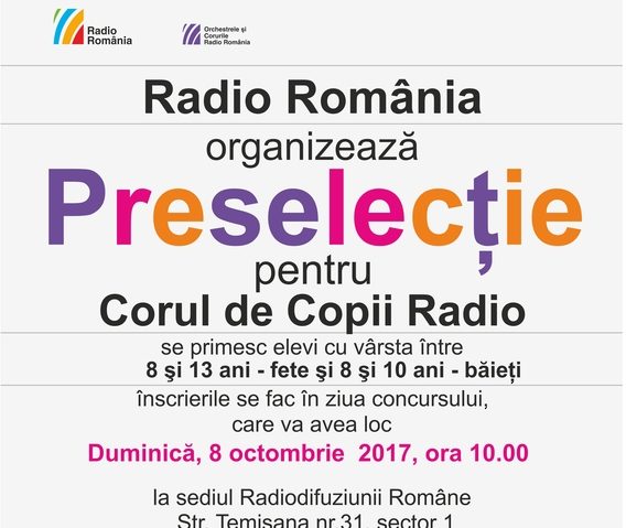 Concurs de preselecţie pentru Corul de Copii Radio Concurs de preselecţie pentru Corul de Copii Radio