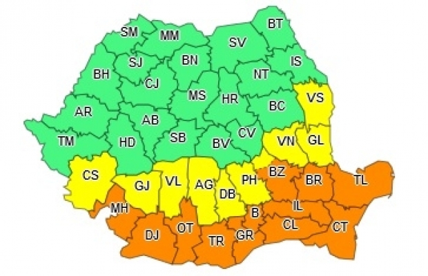 Cod portocaliu de ninsori și viscol în 12 județe din sudul țării și București, până marți Cod portocaliu de ninsori și viscol în 12 județe din sudul țării și București, până marți