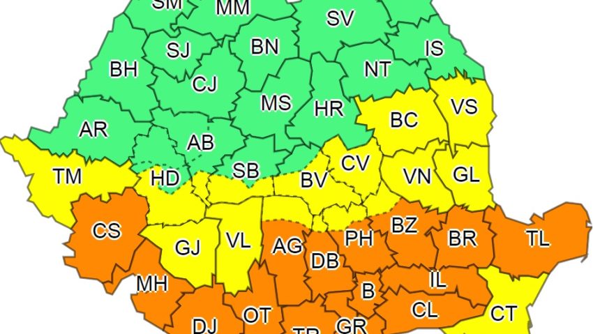 Cod galben şi portocaliu pentru vestul ţării Cod galben şi portocaliu pentru vestul ţării
