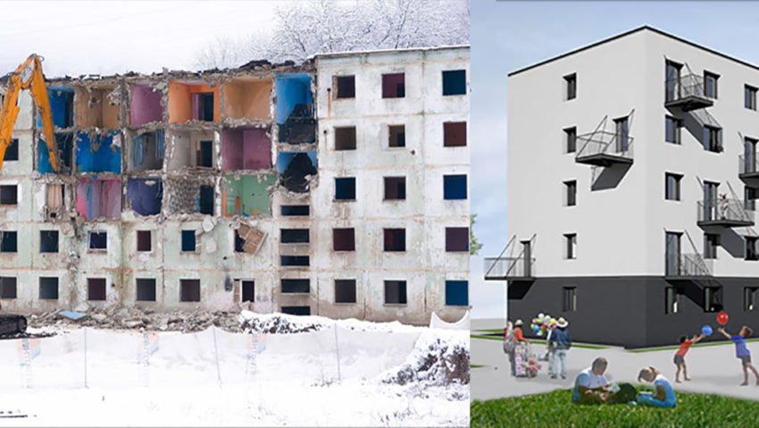Blocurile ghenă din Mociur vor deveni istorie. Buldozerele au început demolarea Blocurile ghenă din Mociur vor deveni istorie. Buldozerele au început demolarea