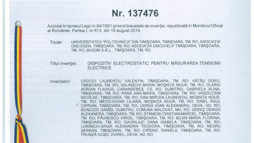 Dispozitiv brevetat OncoHelp Timișoara