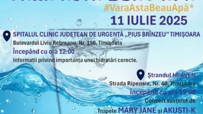„Vara asta beau apă”. UMF Timișoara relansează campania de conștientizare a riscurilor deshidratării
