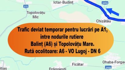 Trafic deviat pe A1, sensul Lugoj – Timișoara/Nădlac