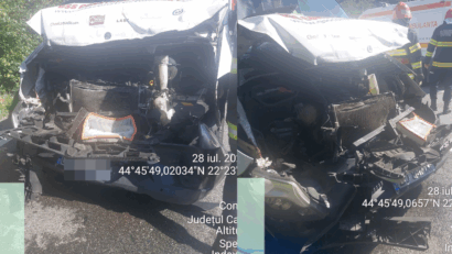 Accident rutier grav între un microbuz și un camion pe DN6, în zona Topleț – activat Planul Roșu de Intervenție