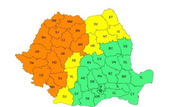 Cod portocaliu de vijelii în Banat, Crișana, Maramureș, Transilvania și Oltenia, până duminică noaptea