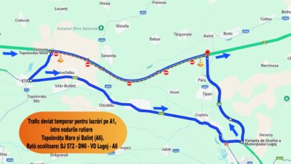 Restricții pe autostrada A1 între Topolovățu Mare și Balinț. Trafic deviat pe DN6 până la începutul lunii august