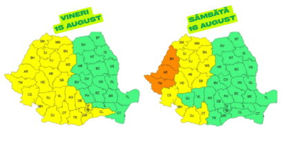 Cod galben de caniculă în vestul și sud-vestul României pe 15 și 16 august 2025
