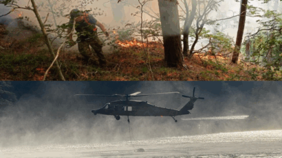 Incendiul de litieră de la Văliug, lichidat cu sprijinul elicopterului Black Hawk al MAI