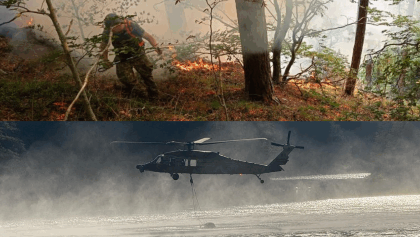Incendiul de litieră de la Văliug, lichidat cu sprijinul elicopterului Black Hawk al MAI