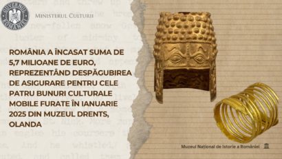 România a încasat suma de 5,7 milioane de euro, reprezentând despăgubirea de asigurare pentru cele patru bunuri culturale mobile furate în ianuarie 2025 din Muzeul Drents, Olanda