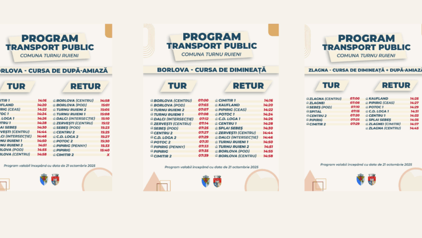 Transport public modern în comuna Turnu Ruieni: curse regulate spre și dinspre Caransebeș Transport public modern în comuna Turnu Ruieni: curse regulate spre și dinspre Caransebeș