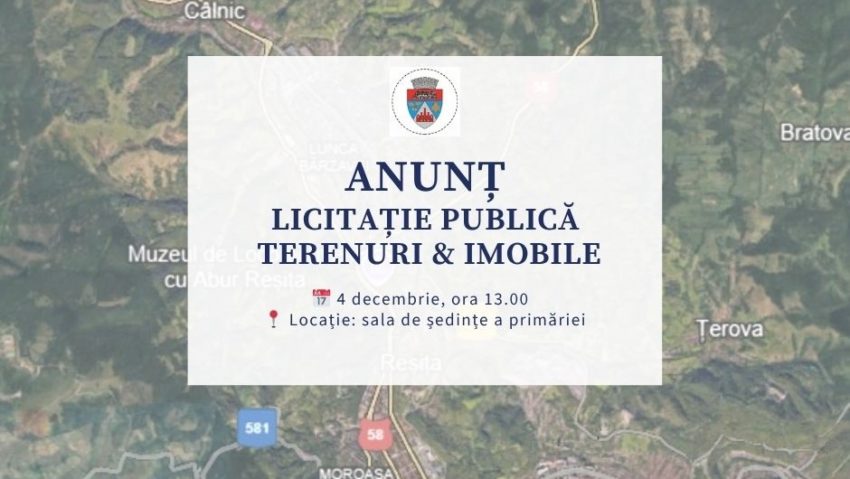 Licitație publică pentru vânzarea mai multor terenuri și imobile în Reşiţa