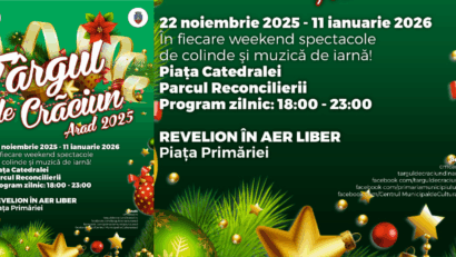 Târgul de Crăciun din Arad 2025: deschidere oficială pe 22 noiembrie. Patru locații, zeci de expozanți și programe artistice pentru toate vârstele