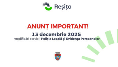 Reșița: modificări temporare în programul serviciilor Poliția Locală și Evidența Persoanelor în 13 decembrie 2025