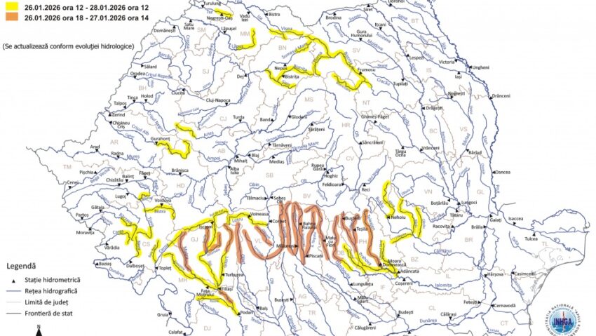 Administrațiile Bazinale de Apă, mobilizate pentru intervenții în zone sub avertizări hidrometeorologice