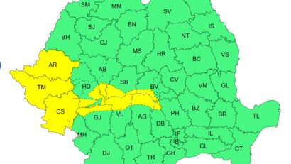 Cod galben de vânt puternic și precipitații în vestul și sudul țării. Ninsori viscolite la munte