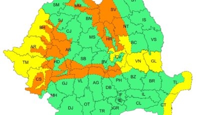 Cod portocaliu în Caraș-Severin. Vreme severă în vestul țării: vânt puternic, ninsori și viscol la munte