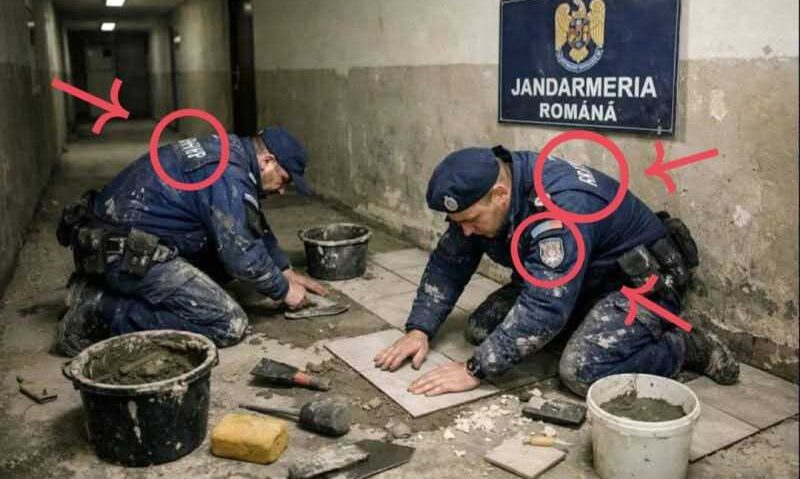 Jandarmeria: imaginile cu jandarmi români care pun gresie sunt false