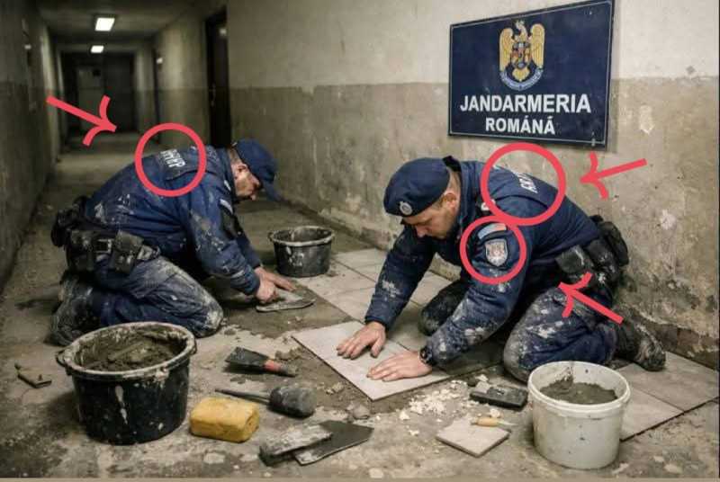 Jandarmeria: imaginile cu jandarmi români care pun gresie sunt false