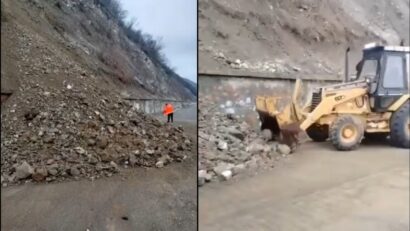 Intervenții ale SDN Orșova pentru îndepărtarea pietrelor de pe DN 57, în zona Șvinița