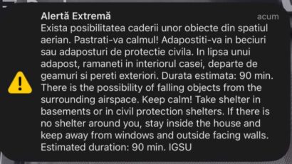 Un nou mesaj RO-Alert pentru locuitorii din zona de graniță româno-ucraineană