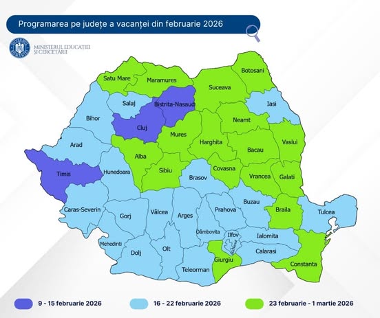 Harta vacanței de schi 2026: Când este programată vacanța din februarie, pe fiecare județ în parte