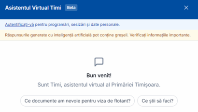 Primăria Timișoara lansează „Timi”, asistentul virtual cu inteligență artificială disponibil 24/7