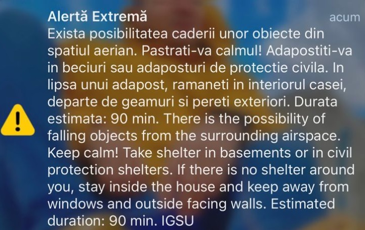 Două mesaje RO-Alert în Tulcea după identificarea unei ținte aeriene în nord-estul județului