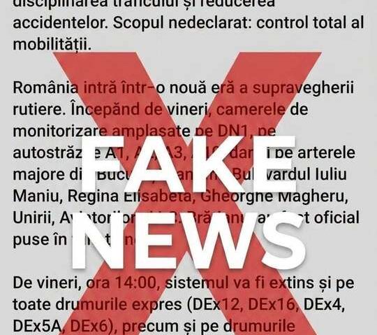 Ministerul de Interne avertizează asupra unui fake news despre monitorizarea totală a traficului