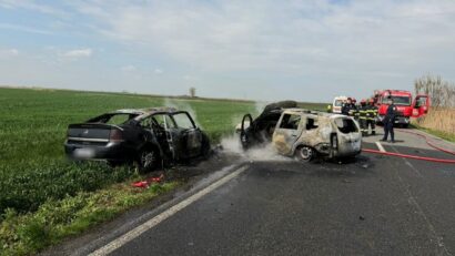 Accident rutier cu incendiu pe DN 59C, între Comloșu Mare și Teremia Mare: o femeie a murit