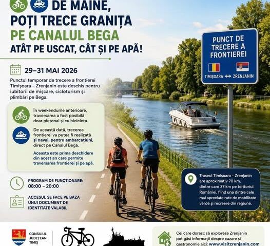 Frontiera de pe Canalul Bega se redeschide pentru traversare pe apă și pe uscat între Timișoara și Zrenjanin