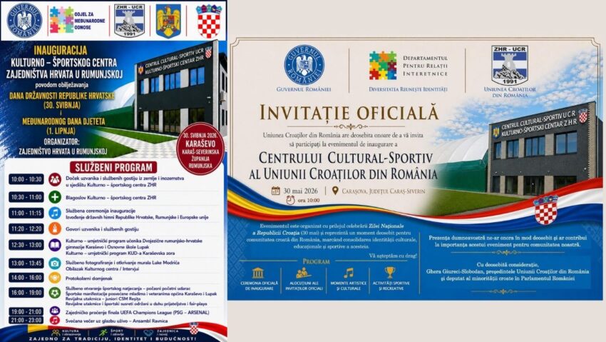 Centrul Cultural-Sportiv al Uniunii Croaților din România se inaugurează la Carașova, pe 30 mai 2026