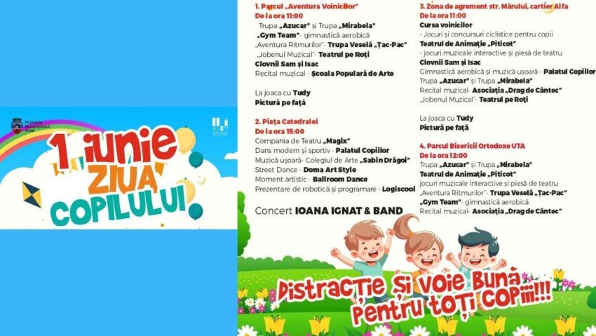 Festivalul Copilăriei 2026 aduce magia zilei de 1 Iunie în patru zone din municipiul Arad