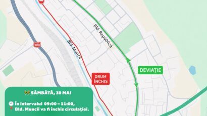 Circulație închisă temporar pe Bulevardul Muncii din Reșița. Autobuzele TUR vor circula deviat
