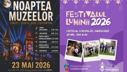 Noaptea Muzeelor 2026 în Hunedoara: recital Mircea Baniciu, video-mapping și Festivalul Luminii la Castelul Corvinilor