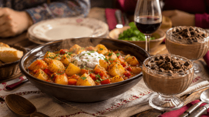 Prânzul de duminică: gulaș de cartofi fără carne și cremă de ciocolată