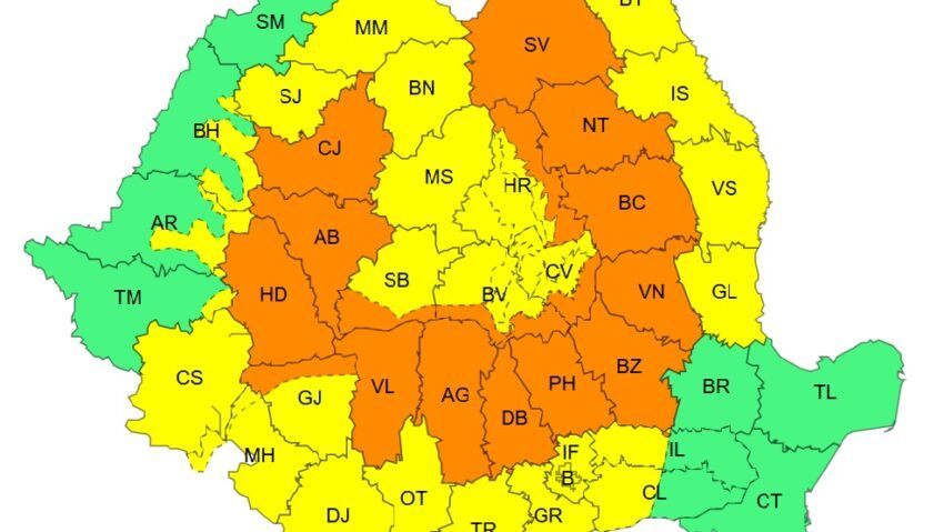 ANM a emis coduri galben și portocaliu de furtuni și ploi abundente. Caraș-Severin, printre județele vizate de avertizare