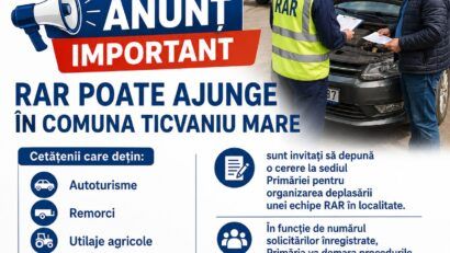 RAR ajunge la Ticvaniu Mare pentru efectuarea ITP-urilor. Primăria îi invită pe cetățeni să se înscrie