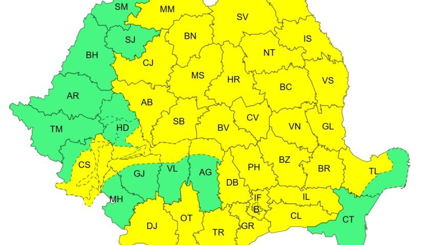 Cod galben de instabilitate atmosferică și ploi torențiale. Avertizare meteo pentru 6 iunie, până la ora 23:00