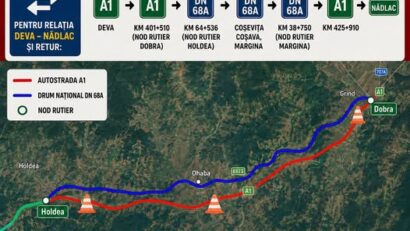 Trafic deviat pe autostrada A1 între Dobra și Holdea. Lucrări de reparații înainte de recepția finală a Lotului 3 Lugoj–Deva