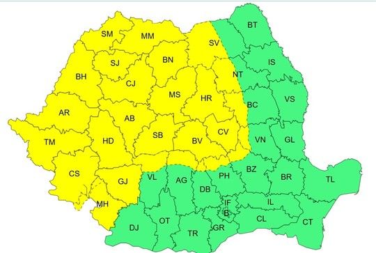 ANM: Cod galben de vânt, vijelii și grindină în cea mai mare parte a țării. Banatul, printre regiunile vizate de avertizare