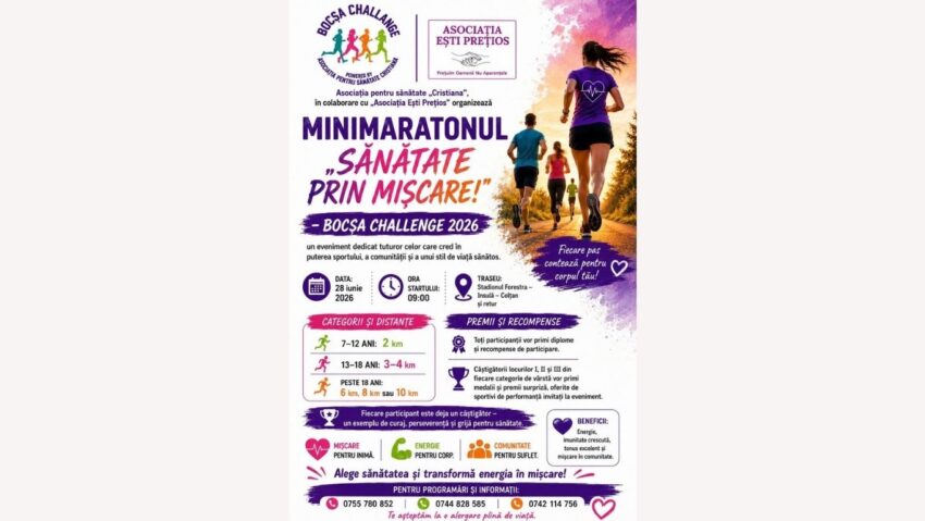 Minimaratonul „Sănătate prin Mișcare” revine la Bocșa. Comunitatea este invitată să participe la Bocșa Challenge 2026