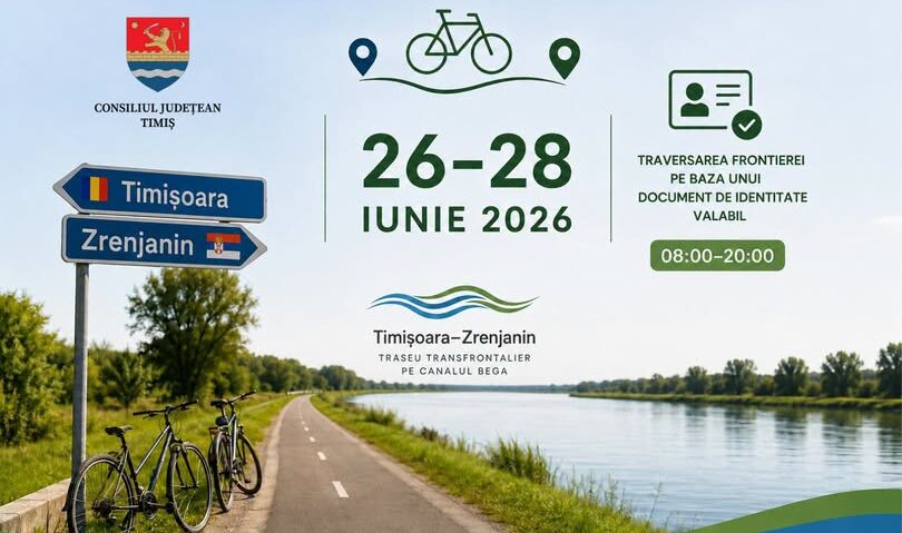 Weekend de cicloturism pe traseul transfrontalier Timișoara–Zrenjanin. Punctul de frontieră de pe Canalul Bega se redeschide pentru pietoni și bicicliști