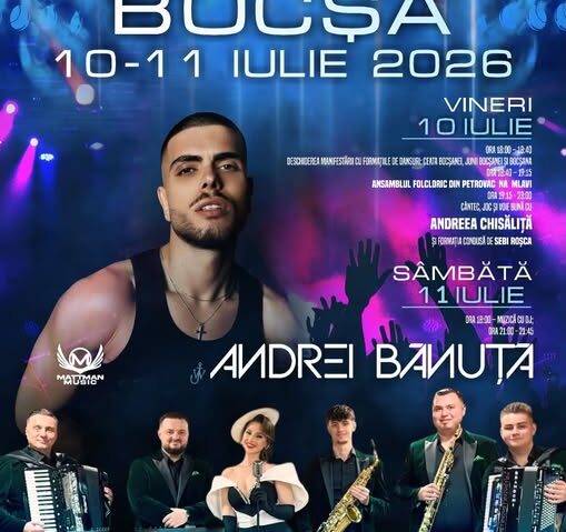 Zilele Orașului Bocșa 2026: Două zile de spectacole și muzică live cu Andrei Bănuță și Andreea Chișăliță