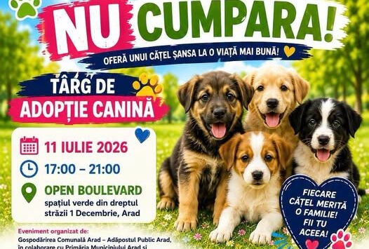 Târg de adopție canină la Arad. Zeci de căței își caută o familie la Open Boulevard