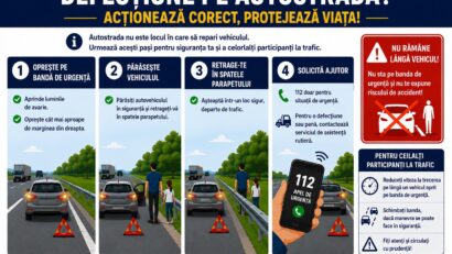 DRDP Timișoara: Ce trebuie să faci dacă rămâi cu mașina în pană pe autostradă. Recomandările care îți pot salva viața